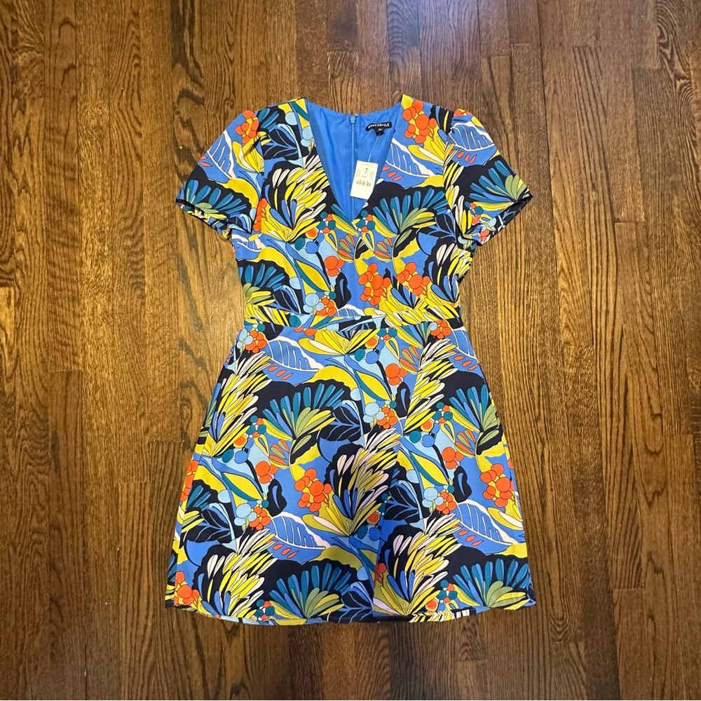 NWT J. Crew Women’s Faux Wrap Short Sleeve Dress Disco Print V Neck 8